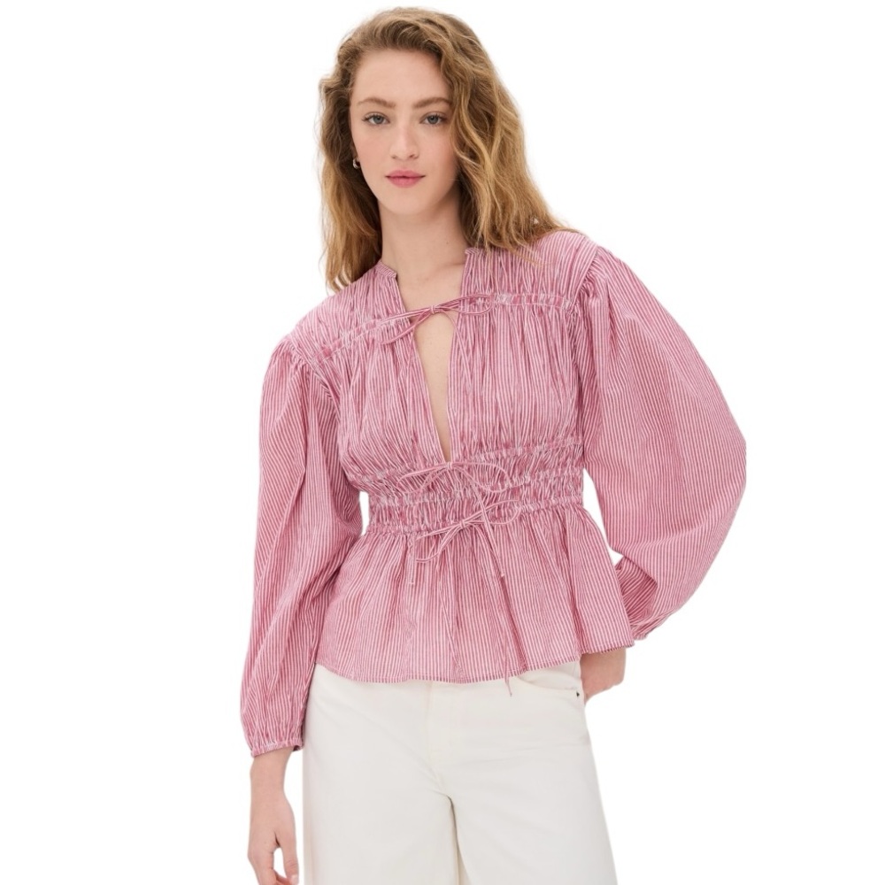MILLE Ella Top Tango Stripe Tie Front Balloon Sleeve Boho Sz Medium NWT - Picture 2 of 13